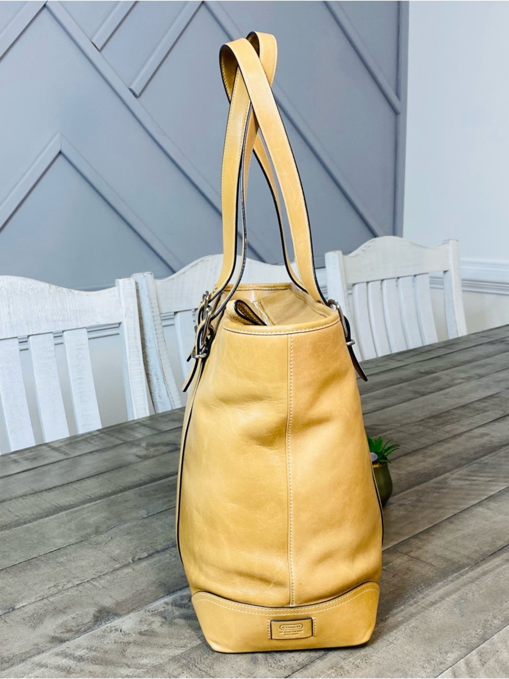 Vintage Coach Hamptons Large Carryall Tote Bag Leather Camel 6491 - Picture 4 of 15